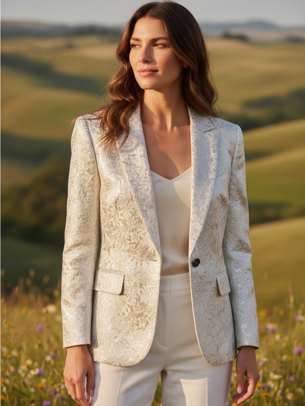 Boston Proper Silver Brocade Blazer Jacket Size 8